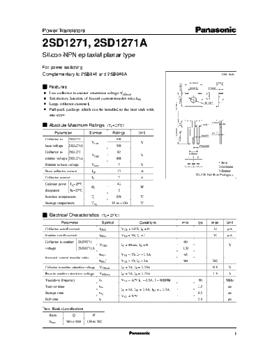 Panasonic 2sd1271  . Electronic Components Datasheets Active components Transistors Panasonic 2sd1271.pdf