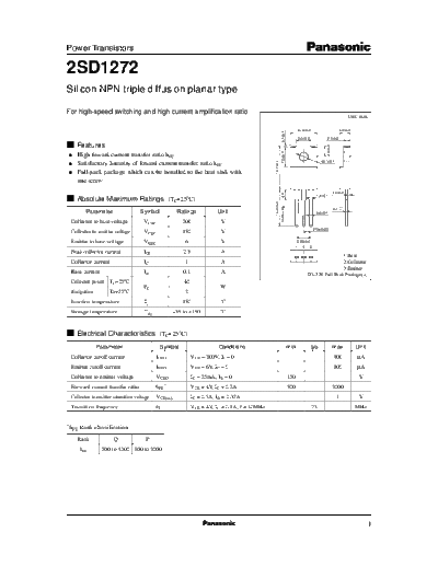 Panasonic 2sd1272  . Electronic Components Datasheets Active components Transistors Panasonic 2sd1272.pdf