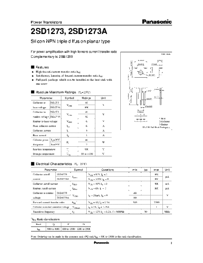 Panasonic 2sd1273  . Electronic Components Datasheets Active components Transistors Panasonic 2sd1273.pdf