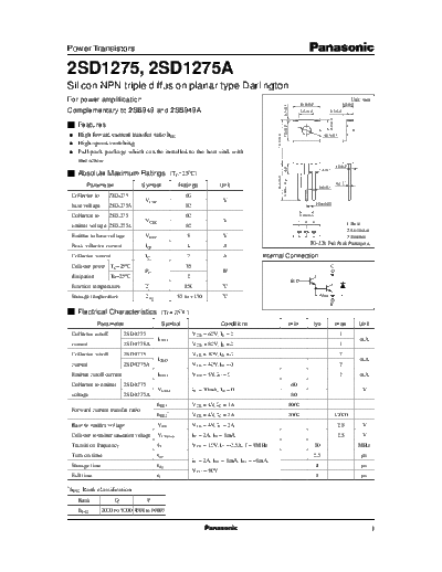 Panasonic 2sd1275  . Electronic Components Datasheets Active components Transistors Panasonic 2sd1275.pdf