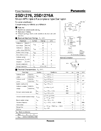 Panasonic 2sd1276  . Electronic Components Datasheets Active components Transistors Panasonic 2sd1276.pdf