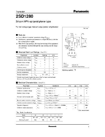 Panasonic 2sd1280  . Electronic Components Datasheets Active components Transistors Panasonic 2sd1280.pdf