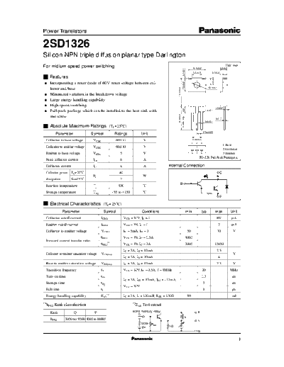 Panasonic 2sd1326  . Electronic Components Datasheets Active components Transistors Panasonic 2sd1326.pdf