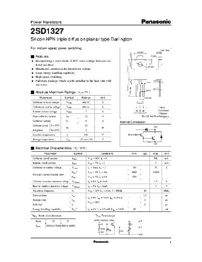 Panasonic 2sd1327  . Electronic Components Datasheets Active components Transistors Panasonic 2sd1327.pdf