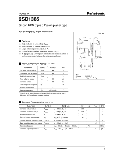 Panasonic 2sd1385  . Electronic Components Datasheets Active components Transistors Panasonic 2sd1385.pdf