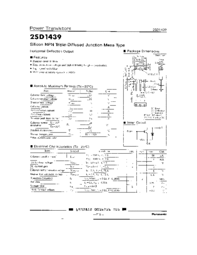 Panasonic 2sd1439  . Electronic Components Datasheets Active components Transistors Panasonic 2sd1439.pdf
