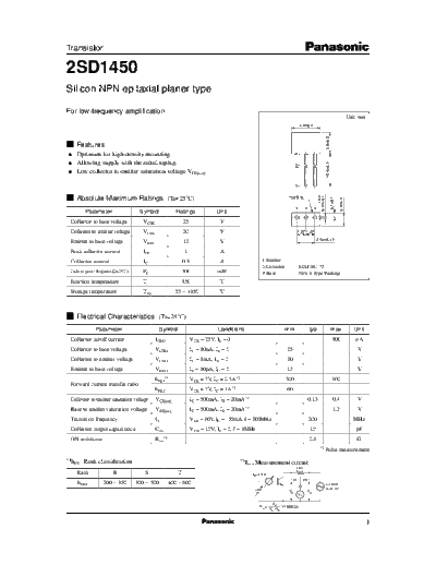 Panasonic 2sd1450  . Electronic Components Datasheets Active components Transistors Panasonic 2sd1450.pdf