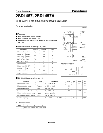 Panasonic 2sd1457  . Electronic Components Datasheets Active components Transistors Panasonic 2sd1457.pdf