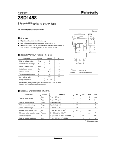 Panasonic 2sd1458  . Electronic Components Datasheets Active components Transistors Panasonic 2sd1458.pdf