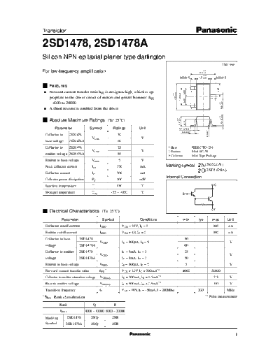 Panasonic 2sd1478  . Electronic Components Datasheets Active components Transistors Panasonic 2sd1478.pdf