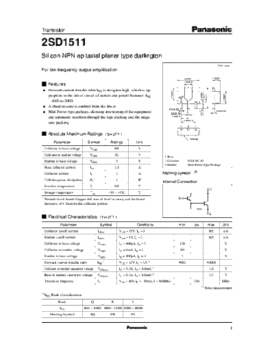 Panasonic 2sd1511  . Electronic Components Datasheets Active components Transistors Panasonic 2sd1511.pdf