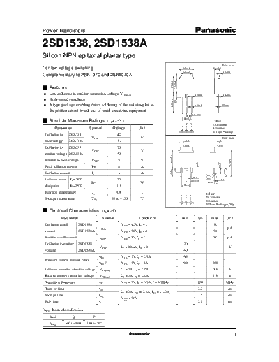 Panasonic 2sd1538  . Electronic Components Datasheets Active components Transistors Panasonic 2sd1538.pdf