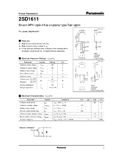 Panasonic 2sd1611  . Electronic Components Datasheets Active components Transistors Panasonic 2sd1611.pdf
