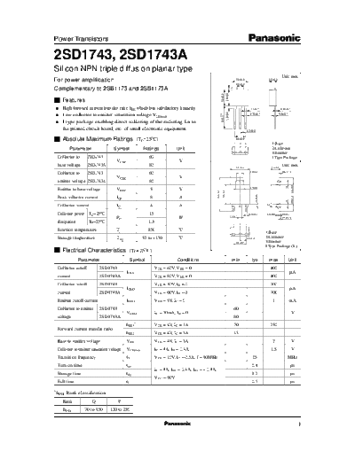 . Electronic Components Datasheets 2sd1743  . Electronic Components Datasheets Active components Transistors Panasonic 2sd1743.pdf