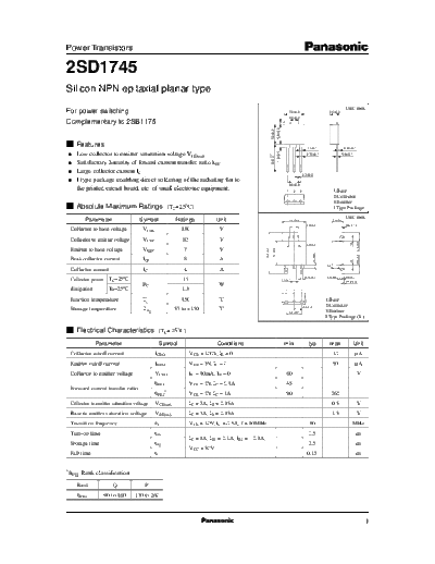 Panasonic 2sd1745  . Electronic Components Datasheets Active components Transistors Panasonic 2sd1745.pdf