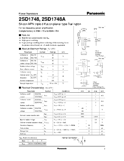 Panasonic 2sd1748  . Electronic Components Datasheets Active components Transistors Panasonic 2sd1748.pdf