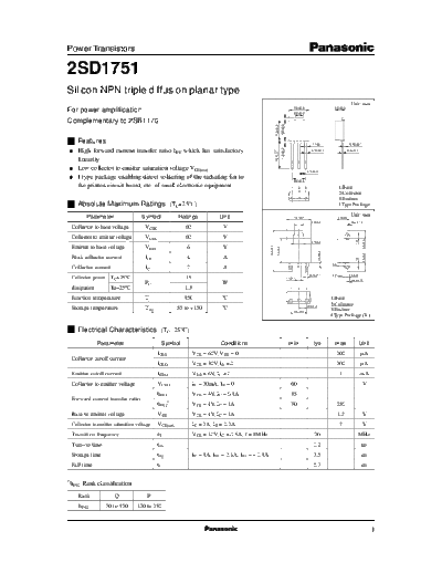 Panasonic 2sd1751  . Electronic Components Datasheets Active components Transistors Panasonic 2sd1751.pdf