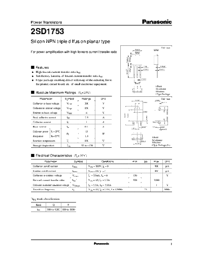 Panasonic 2sd1753  . Electronic Components Datasheets Active components Transistors Panasonic 2sd1753.pdf