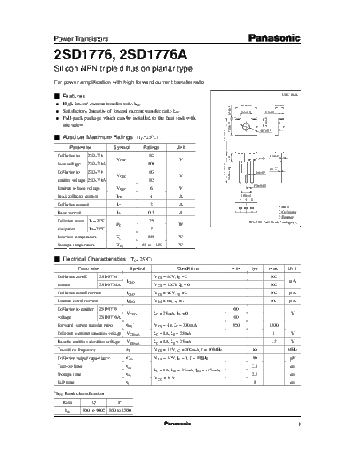 Panasonic 2sd1776  . Electronic Components Datasheets Active components Transistors Panasonic 2sd1776.pdf