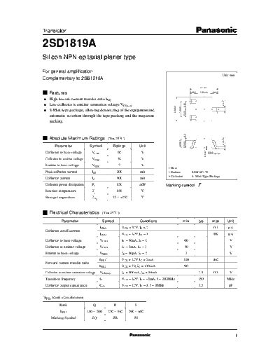 Panasonic 2sd1819  . Electronic Components Datasheets Active components Transistors Panasonic 2sd1819.pdf
