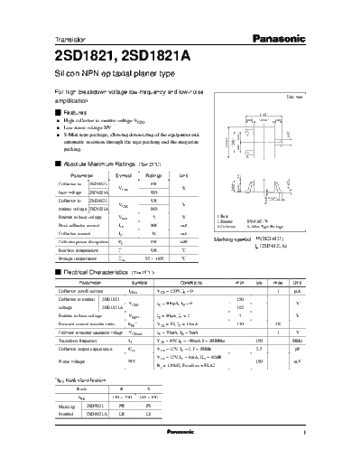 Panasonic 2sd1821  . Electronic Components Datasheets Active components Transistors Panasonic 2sd1821.pdf
