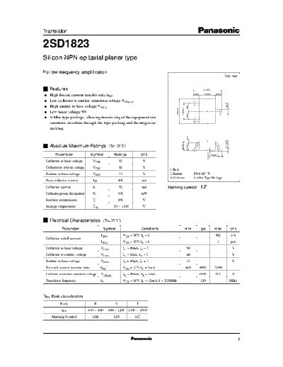Panasonic 2sd1823  . Electronic Components Datasheets Active components Transistors Panasonic 2sd1823.pdf