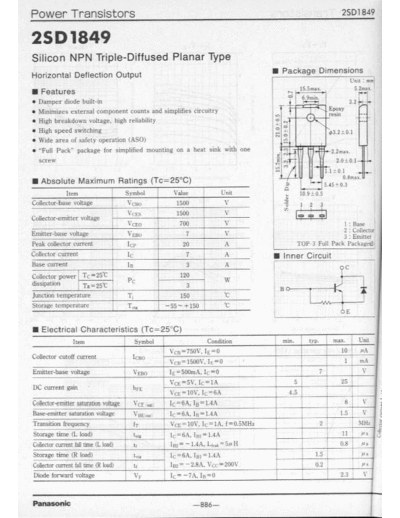 Panasonic 2sd1849  . Electronic Components Datasheets Active components Transistors Panasonic 2sd1849.pdf