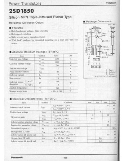 Panasonic 2sd1850  . Electronic Components Datasheets Active components Transistors Panasonic 2sd1850.pdf