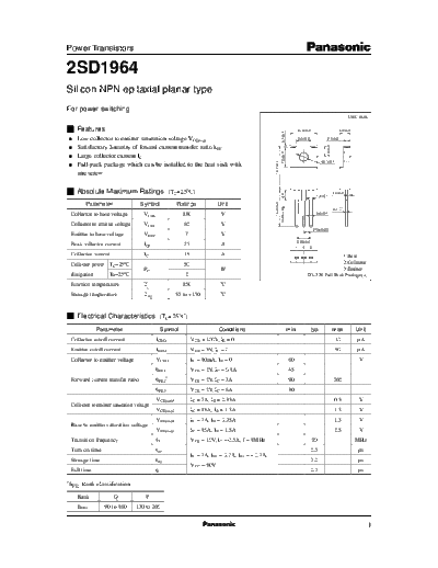 Panasonic 2sd1964  . Electronic Components Datasheets Active components Transistors Panasonic 2sd1964.pdf