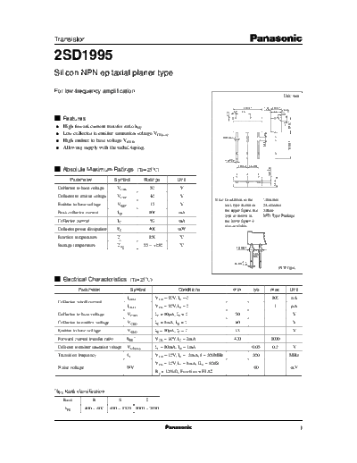 Panasonic 2sd1995  . Electronic Components Datasheets Active components Transistors Panasonic 2sd1995.pdf