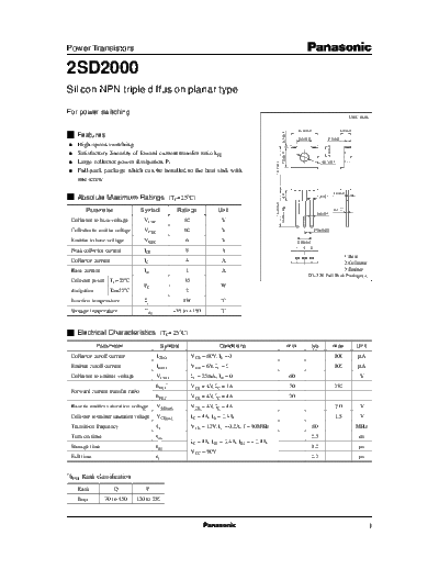 Panasonic 2sd2000  . Electronic Components Datasheets Active components Transistors Panasonic 2sd2000.pdf