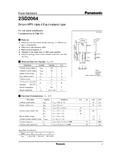 . Electronic Components Datasheets 2sd2064  . Electronic Components Datasheets Active components Transistors Panasonic 2sd2064.pdf