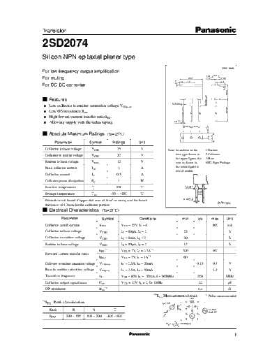 Panasonic 2sd2074  . Electronic Components Datasheets Active components Transistors Panasonic 2sd2074.pdf