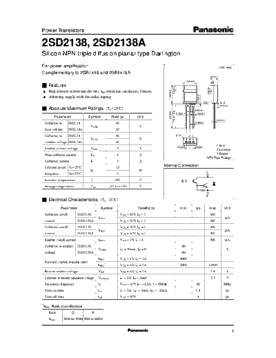 Panasonic 2sd2138  . Electronic Components Datasheets Active components Transistors Panasonic 2sd2138.pdf