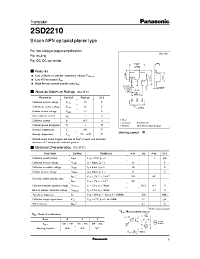 Panasonic 2sd2210  . Electronic Components Datasheets Active components Transistors Panasonic 2sd2210.pdf