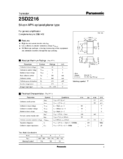 Panasonic 2sd2216  . Electronic Components Datasheets Active components Transistors Panasonic 2sd2216.pdf