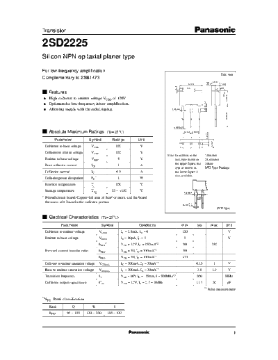 Panasonic 2sd2225  . Electronic Components Datasheets Active components Transistors Panasonic 2sd2225.pdf