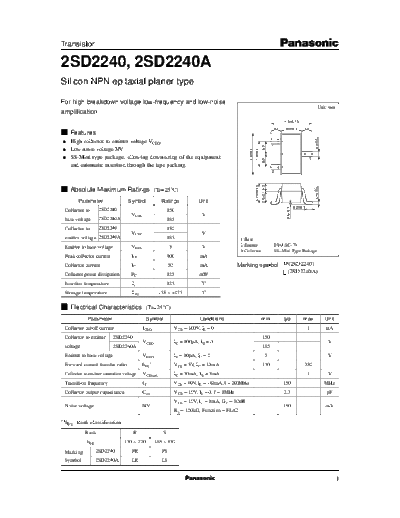 Panasonic 2sd2240  . Electronic Components Datasheets Active components Transistors Panasonic 2sd2240.pdf