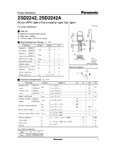 Panasonic 2sd2242  . Electronic Components Datasheets Active components Transistors Panasonic 2sd2242.pdf
