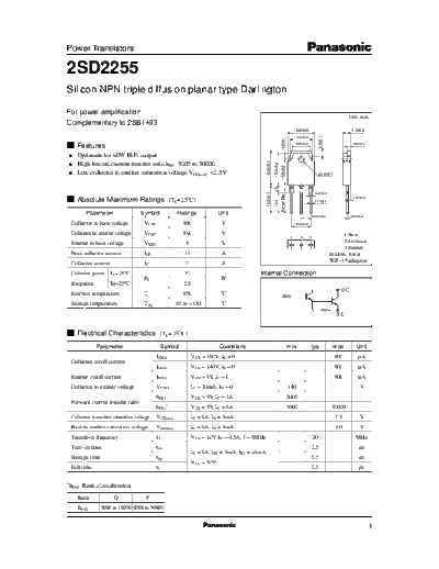 Panasonic 2sd2255  . Electronic Components Datasheets Active components Transistors Panasonic 2sd2255.pdf