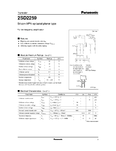 Panasonic 2sd2259  . Electronic Components Datasheets Active components Transistors Panasonic 2sd2259.pdf