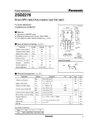 Panasonic 2sd2276  . Electronic Components Datasheets Active components Transistors Panasonic 2sd2276.pdf