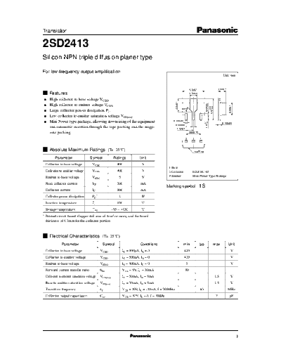 Panasonic 2sd2413  . Electronic Components Datasheets Active components Transistors Panasonic 2sd2413.pdf
