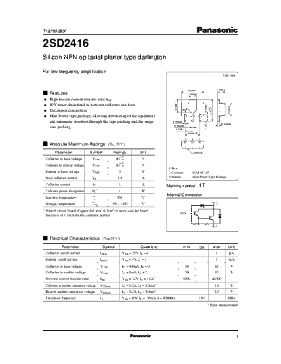 Panasonic 2sd2416  . Electronic Components Datasheets Active components Transistors Panasonic 2sd2416.pdf