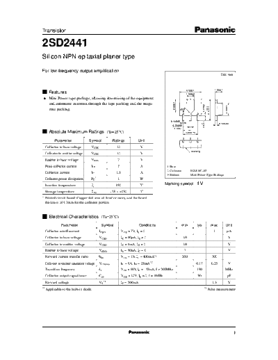 Panasonic 2sd2441  . Electronic Components Datasheets Active components Transistors Panasonic 2sd2441.pdf