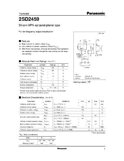 Panasonic 2sd2459  . Electronic Components Datasheets Active components Transistors Panasonic 2sd2459.pdf