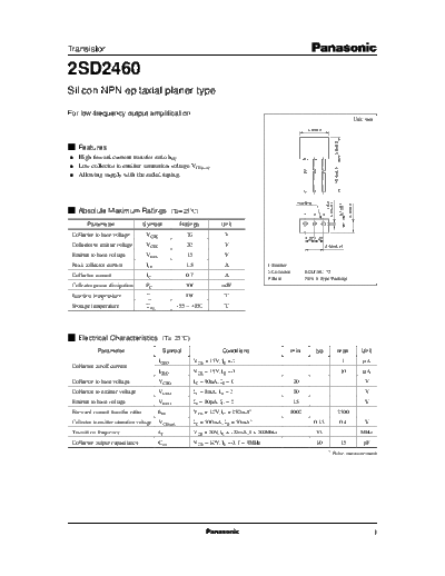 Panasonic 2sd2460 e  . Electronic Components Datasheets Active components Transistors Panasonic 2sd2460_e.pdf