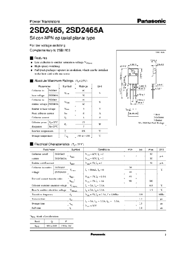 Panasonic 2sd2465  . Electronic Components Datasheets Active components Transistors Panasonic 2sd2465.pdf