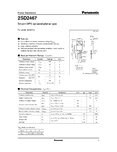 Panasonic 2sd2467  . Electronic Components Datasheets Active components Transistors Panasonic 2sd2467.pdf