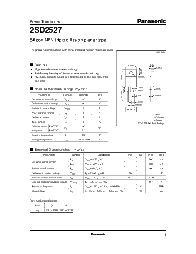Panasonic 2sd2527  . Electronic Components Datasheets Active components Transistors Panasonic 2sd2527.pdf